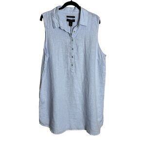 NWT Tahari Linen Blue & White Striped Quarter Button Down Dress size 2X